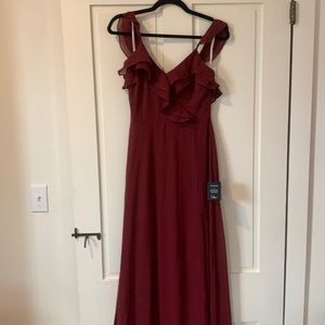 Lulus size small bridesmaids full length chiffon burgundy dress